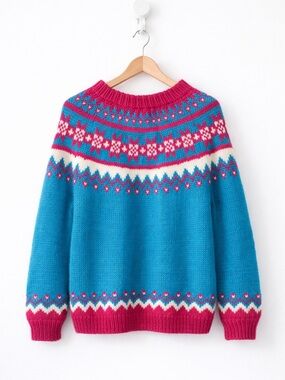 Vintage Hand Knit Fair Isle - 100% Wool Sweater - Women’s XXL